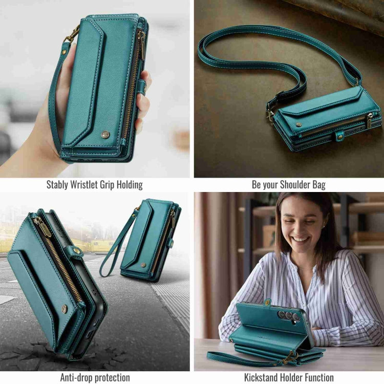 For Samsung Galaxy S24+ 5G CaseMe C36 Card Slots Zipper Wallet RFID Anti-theft Leather Phone Case(Blue-green) - Galaxy S24+ 5G Cases by CaseMe | Online Shopping UK | buy2fix