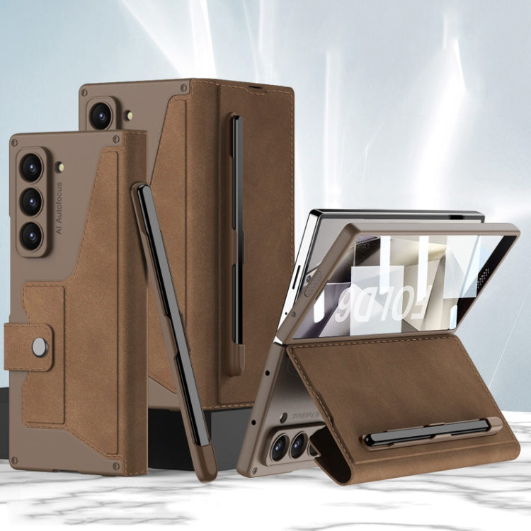 For Samsung Galaxy Z Fold6 GKK Integrated Armor Flip Leather Case with Pen Slot, Stylus Not Included(Brown) by GKK