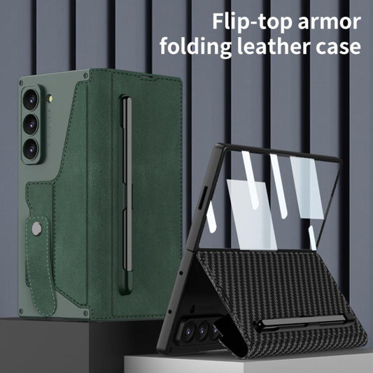 For Samsung Galaxy Z Fold7 5G GKK Integrated Armor Flip Leather Case with Pen Slot, Stylus Not Included(Green) - Galaxy Z Fold7 5G Cases by GKK | Online Shopping UK | buy2fix