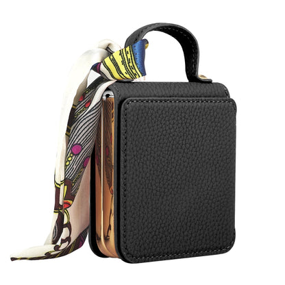 For Samsung Galaxy Z Flip5 Litchi Pattern Makeup Mirror PU Phone Case with Silk Scarf(Black) - Galaxy Z Flip5 Cases by buy2fix | Online Shopping UK | buy2fix