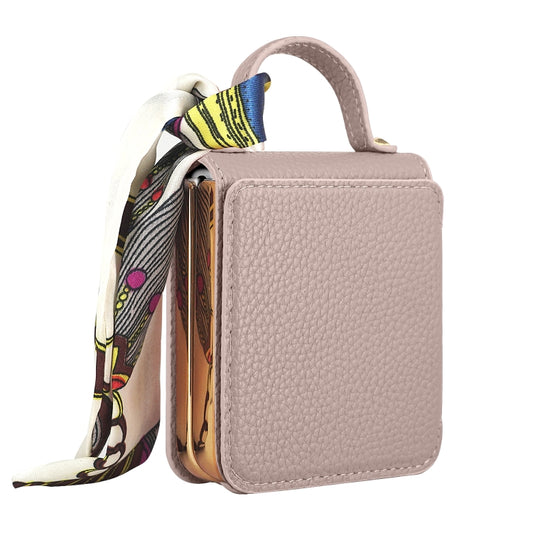 For Samsung Galaxy Z Flip5 Litchi Pattern Makeup Mirror PU Phone Case with Silk Scarf(Beige) - Galaxy Z Flip5 Cases by buy2fix | Online Shopping UK | buy2fix