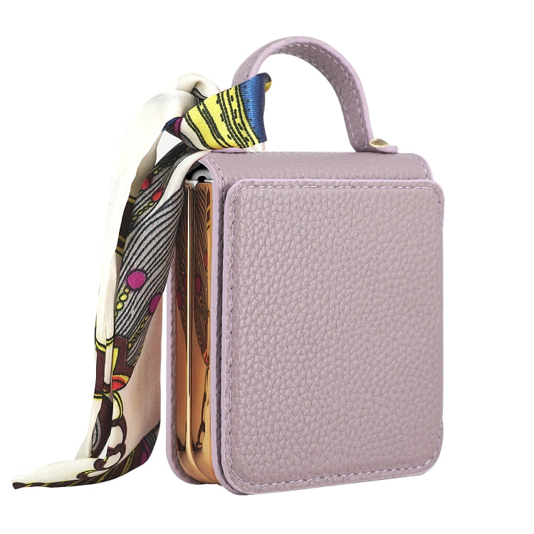 For Samsung Galaxy Z Flip5 Litchi Pattern Makeup Mirror PU Phone Case with Silk Scarf(Purple) - Galaxy Z Flip5 Cases by buy2fix | Online Shopping UK | buy2fix