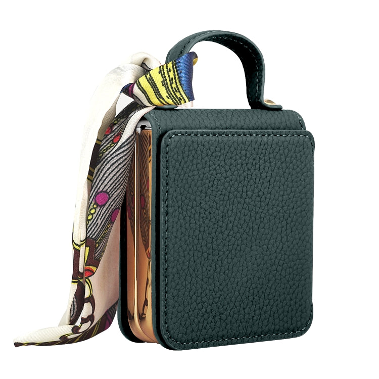 For Samsung Galaxy Z Flip5 Litchi Pattern Makeup Mirror PU Phone Case with Silk Scarf(Green) - Galaxy Z Flip5 Cases by buy2fix | Online Shopping UK | buy2fix