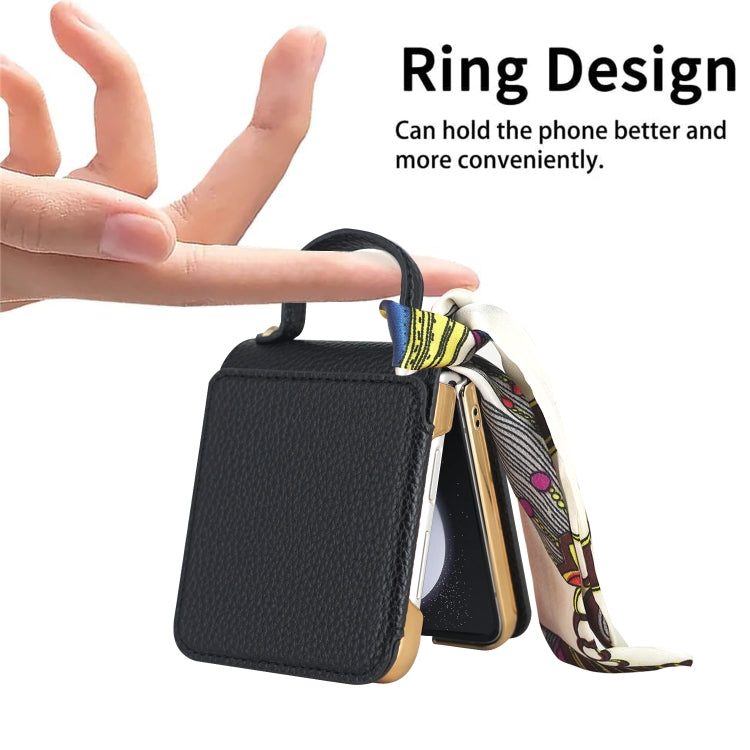 For Samsung Galaxy Z Flip5 Litchi Pattern Makeup Mirror PU Phone Case with Silk Scarf(Purple) - Galaxy Z Flip5 Cases by buy2fix | Online Shopping UK | buy2fix