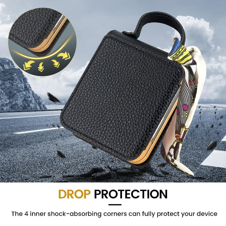 For Samsung Galaxy Z Flip5 Litchi Pattern Makeup Mirror PU Phone Case with Silk Scarf(Black) - Galaxy Z Flip5 Cases by buy2fix | Online Shopping UK | buy2fix