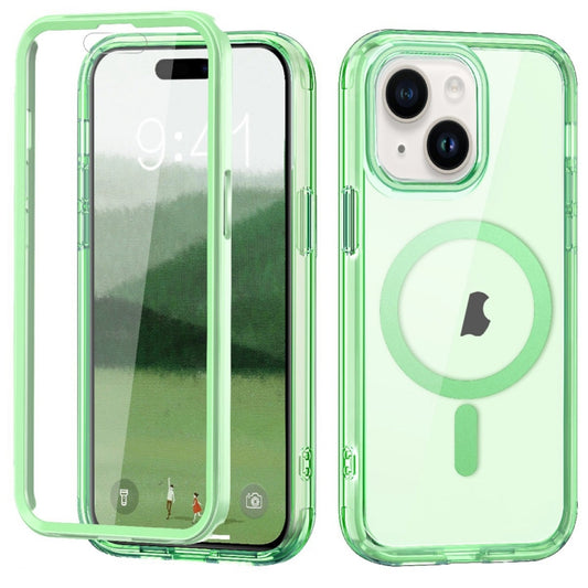 For iPhone 15 Colorful MagSafe Magnetic PC Hybrid TPU Phone Case(Green) - iPhone 15 Cases by buy2fix | Online Shopping UK | buy2fix