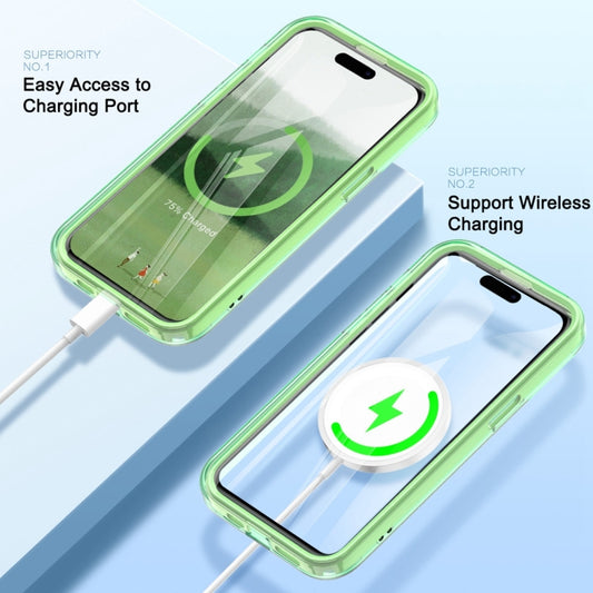 For iPhone 15 Colorful MagSafe Magnetic PC Hybrid TPU Phone Case(Green) - iPhone 15 Cases by buy2fix | Online Shopping UK | buy2fix