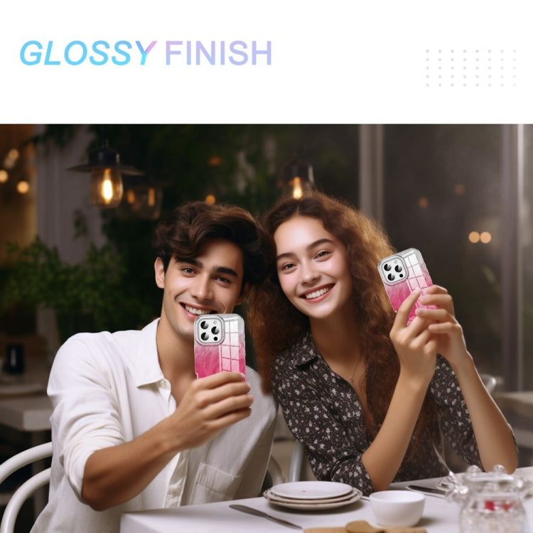 For iPhone 16 Pro Max IMD Gradient Feather PC Hybrid TPU Phone Case(Rose Red) by buy2fix