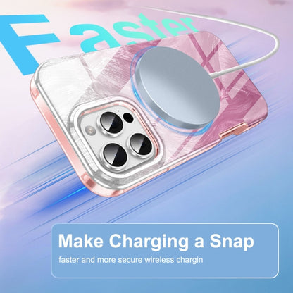 For iPhone 16 Pro Max IMD Gradient Feather PC Hybrid TPU Phone Case(Light Pink) by buy2fix