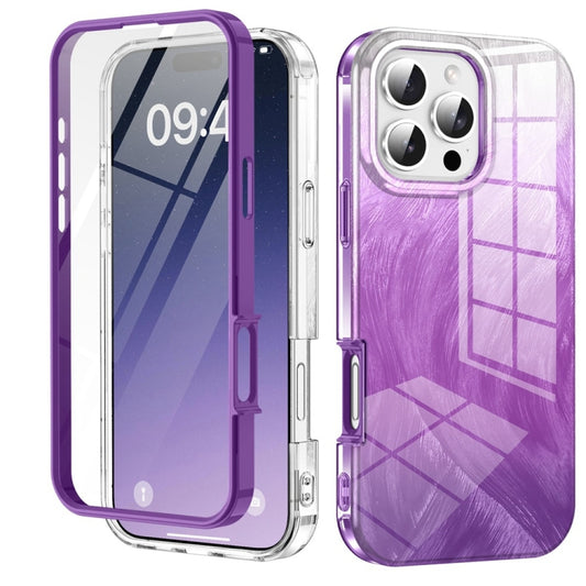 For iPhone 16 Pro Max IMD Gradient Feather PC Hybrid TPU Phone Case(Purple) by buy2fix