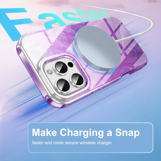 For iPhone 16 Pro Max IMD Gradient Feather PC Hybrid TPU Phone Case(Purple) by buy2fix