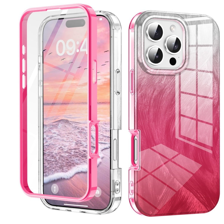For iPhone 16 Pro IMD Gradient Feather PC Hybrid TPU Phone Case(Rose Red) by buy2fix