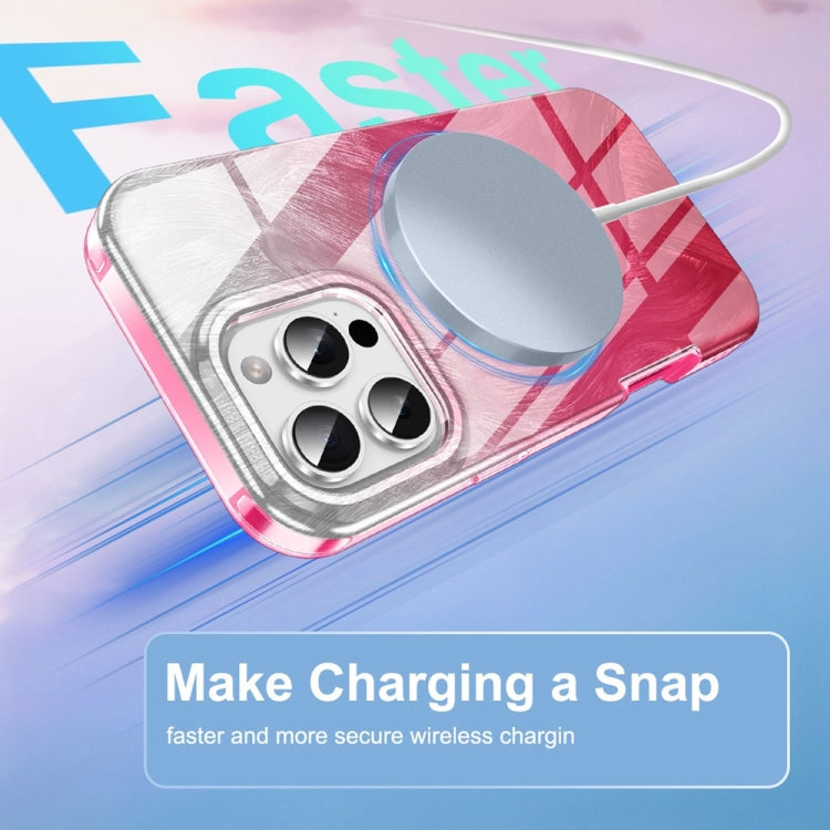 For iPhone 16 Pro IMD Gradient Feather PC Hybrid TPU Phone Case(Rose Red) by buy2fix