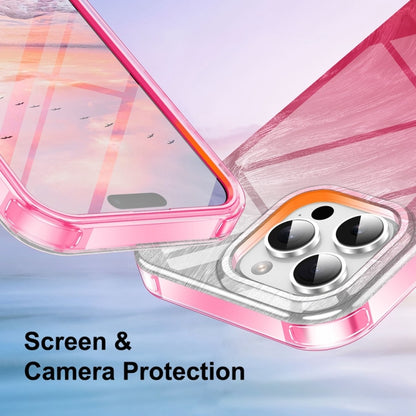 For iPhone 16 Pro IMD Gradient Feather PC Hybrid TPU Phone Case(Rose Red) by buy2fix