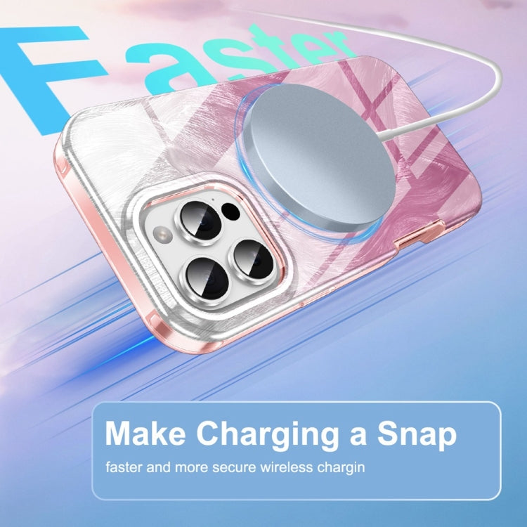 For iPhone 16 Pro IMD Gradient Feather PC Hybrid TPU Phone Case(Light Pink) by buy2fix