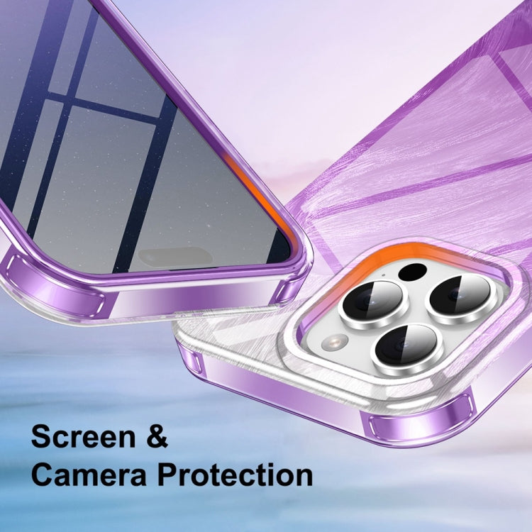 For iPhone 16 Pro IMD Gradient Feather PC Hybrid TPU Phone Case(Purple) by buy2fix