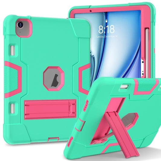For iPad Air 11 2025 / 2024 Contrast Color Silicone Acrylic PC Tablet Case with Holder(Mint Green Rose Red) - iPad Air 11 2025 / 2024 Cases by buy2fix | Online Shopping UK | buy2fix