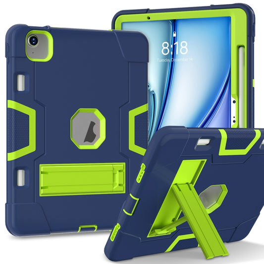 For iPad Air 11 2025 / 2024 Contrast Color Silicone Acrylic PC Tablet Case with Holder(Navy Blue Yellow Green) - iPad Air 11 2025 / 2024 Cases by buy2fix | Online Shopping UK | buy2fix