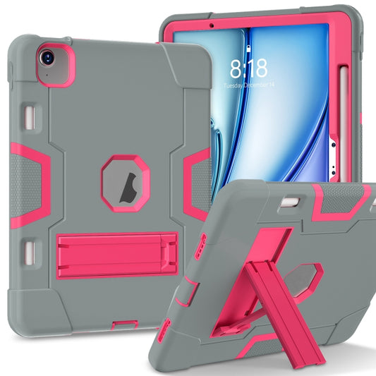For iPad Air 11 2025 / 2024 Contrast Color Silicone Acrylic PC Tablet Case with Holder(Grey Rose Red) - iPad Air 11 2025 / 2024 Cases by buy2fix | Online Shopping UK | buy2fix