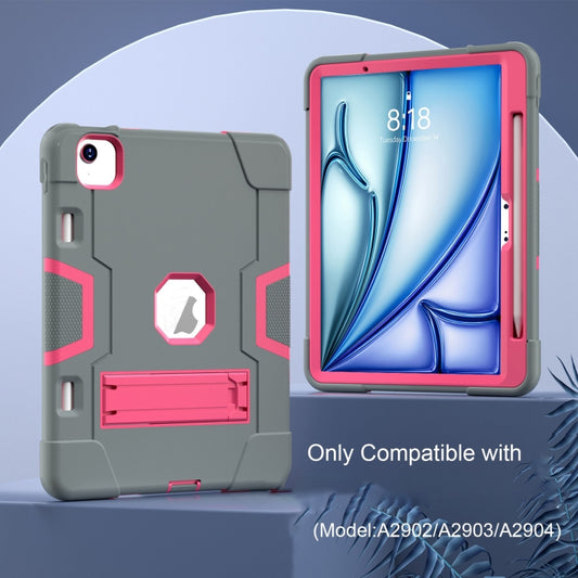 For iPad Air 11 2025 / 2024 Contrast Color Silicone Acrylic PC Tablet Case with Holder(Grey Rose Red) - iPad Air 11 2025 / 2024 Cases by buy2fix | Online Shopping UK | buy2fix