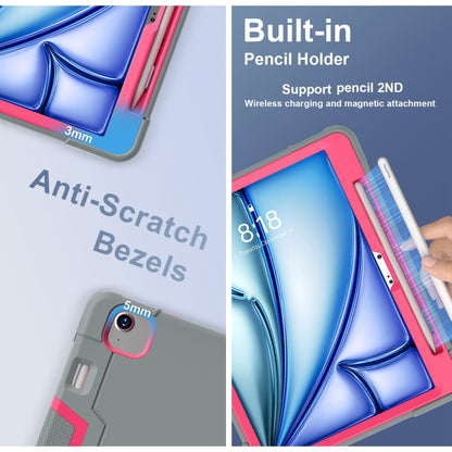 For iPad Air 11 2025 / 2024 Contrast Color Silicone Acrylic PC Tablet Case with Holder(Grey Rose Red) - iPad Air 11 2025 / 2024 Cases by buy2fix | Online Shopping UK | buy2fix