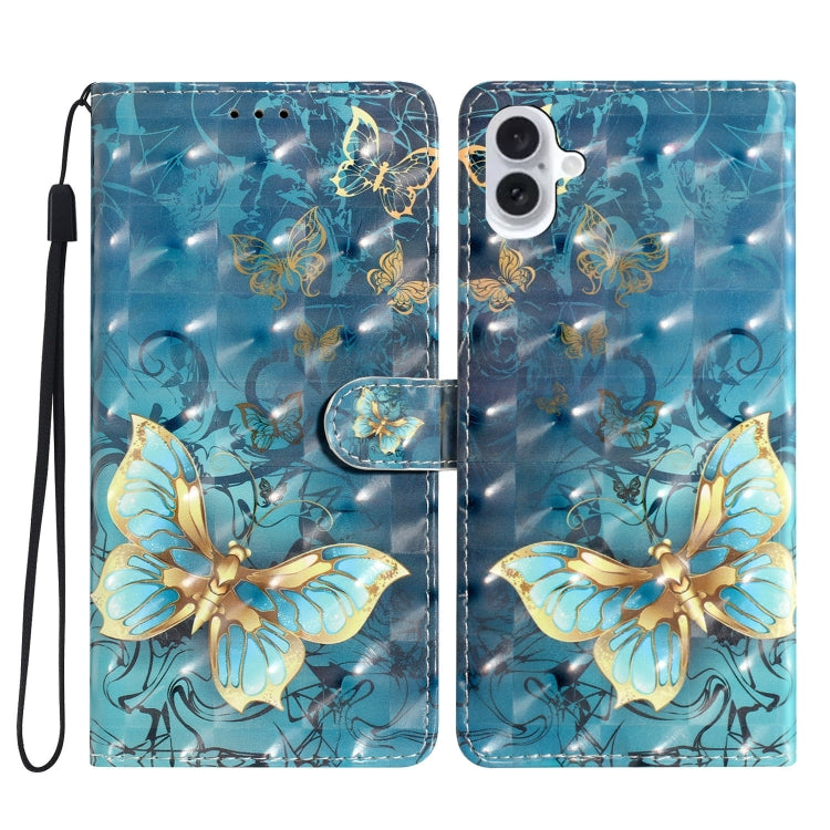 For iPhone 16 3D Pattern Leather Phone Case(3D Butterfly) by buy2fix