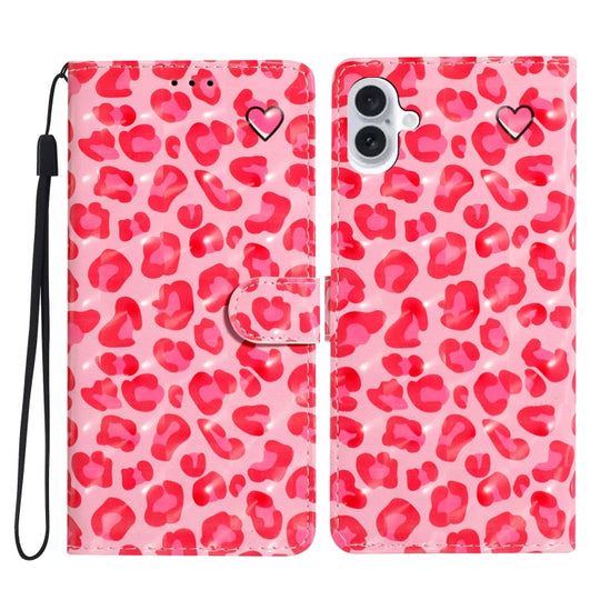 For iPhone 16 Plus 3D Pattern Leather Phone Case(Pink Leopard Print)