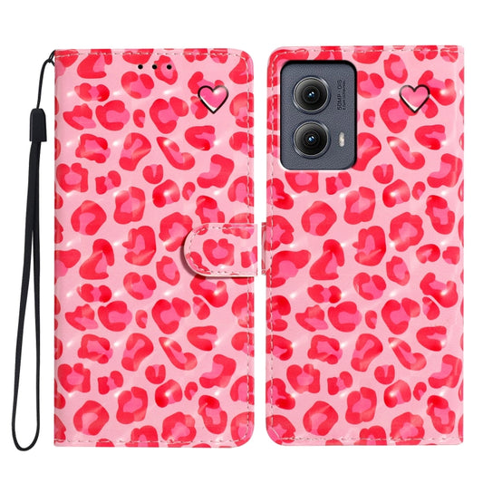 For Motorola Edge 2024 3D Pattern Leather Phone Case(Pink Leopard Print) by buy2fix