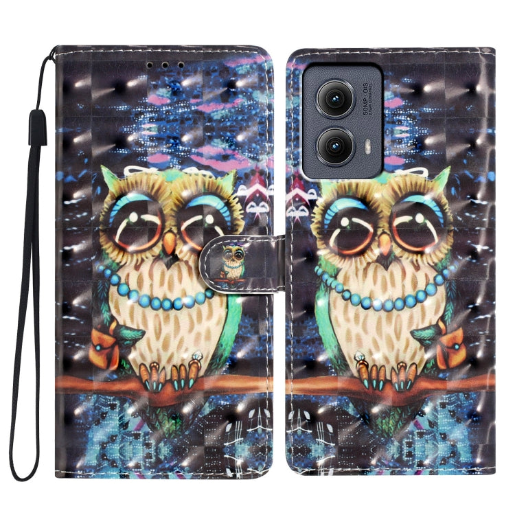For Motorola Edge 2024 3D Pattern Leather Phone Case(Big-eyed owl) by buy2fix