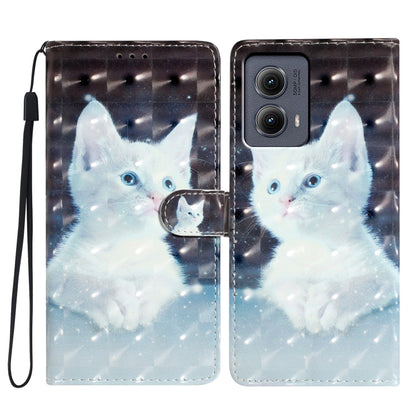 For Motorola Edge 2024 3D Pattern Leather Phone Case(White Cat) by buy2fix