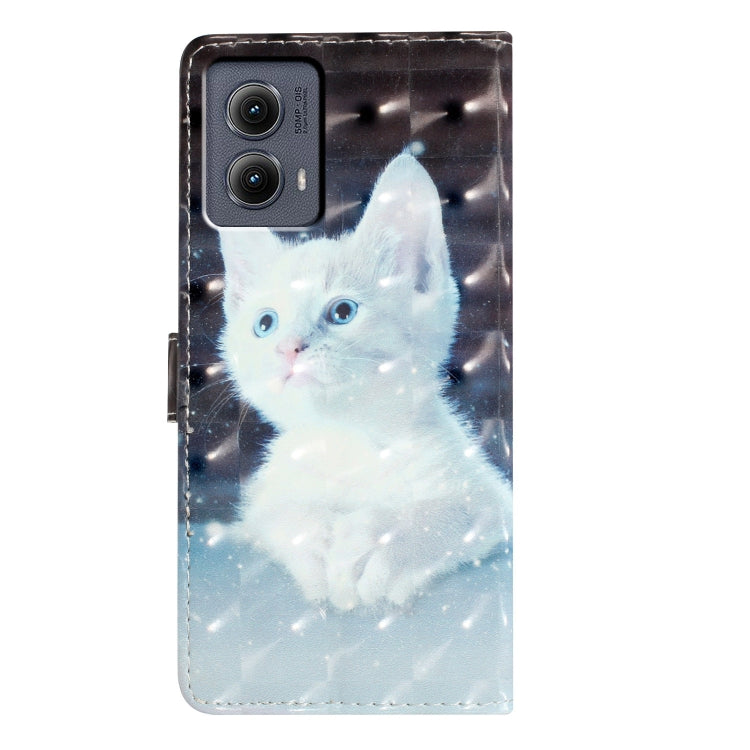 For Motorola Edge 2024 3D Pattern Leather Phone Case(White Cat) by buy2fix