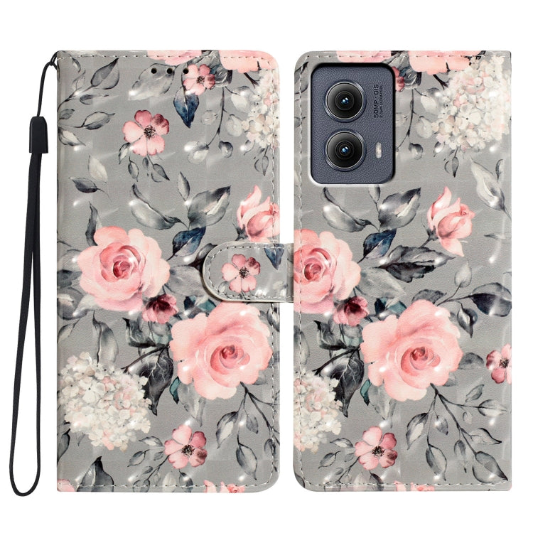For Motorola Edge 2024 3D Pattern Leather Phone Case(Gray Base Flower) by buy2fix