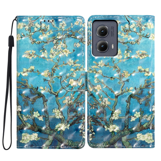 For Motorola Edge 2024 3D Pattern Leather Phone Case(Blue Base Apricot Flower) by buy2fix