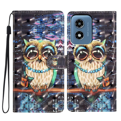 For Motorola Moto G Play 2024 3D Pattern Leather Phone Case(Big-eyed owl) by buy2fix