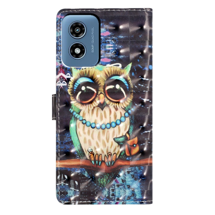 For Motorola Moto G Play 2024 3D Pattern Leather Phone Case(Big-eyed owl) by buy2fix
