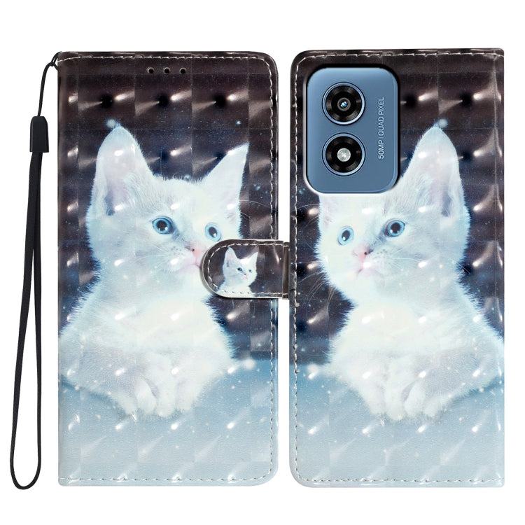 For Motorola Moto G Play 2024 3D Pattern Leather Phone Case(White Cat) by buy2fix