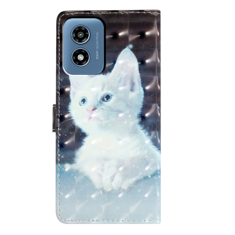 For Motorola Moto G Play 2024 3D Pattern Leather Phone Case(White Cat) by buy2fix