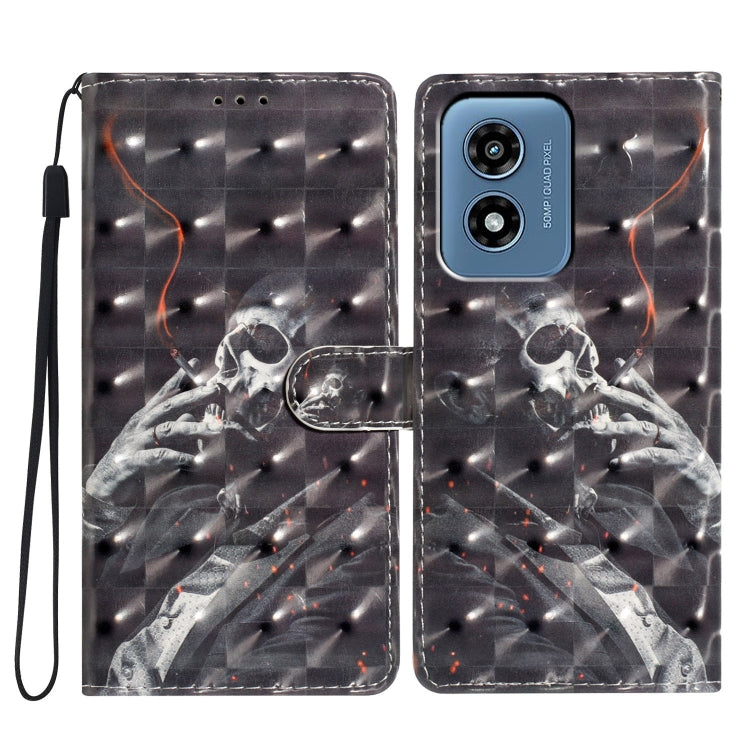 For Motorola Moto G Play 2024 3D Pattern Leather Phone Case(Skull) by buy2fix