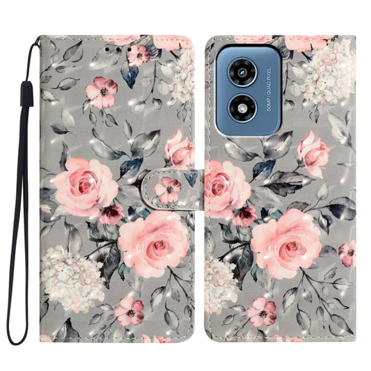 For Motorola Moto G Play 2024 3D Pattern Leather Phone Case(Gray Base Flower) by buy2fix