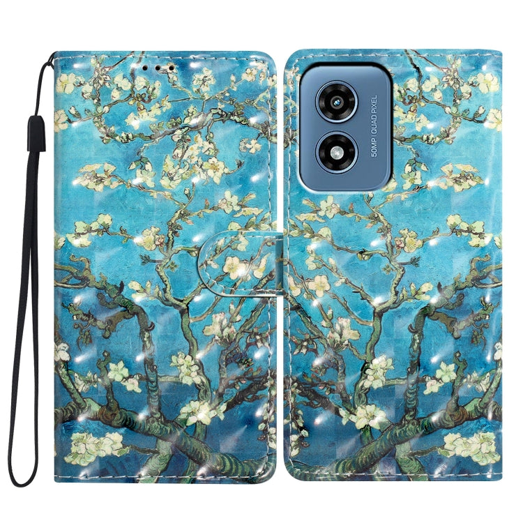 For Motorola Moto G Play 2024 3D Pattern Leather Phone Case(Blue Base Apricot Flower) by buy2fix