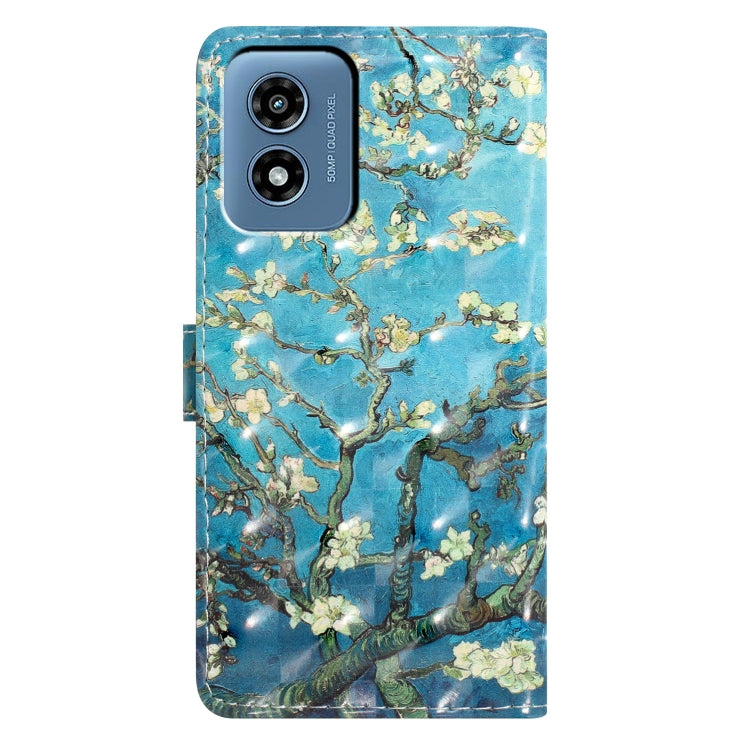 For Motorola Moto G Play 2024 3D Pattern Leather Phone Case(Blue Base Apricot Flower) by buy2fix