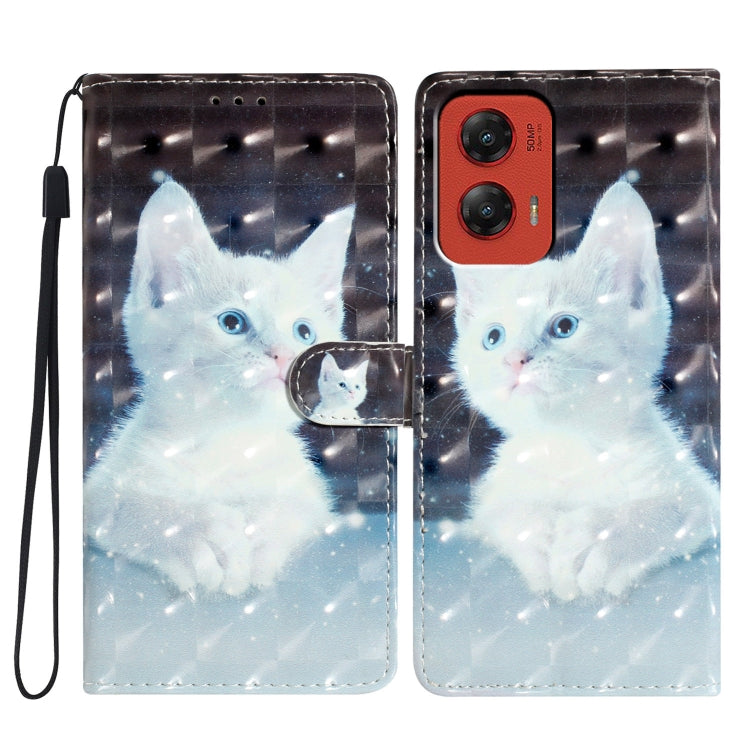 For Motorola Moto G Stylus 5G 2024 3D Pattern Leather Phone Case(White Cat) by buy2fix