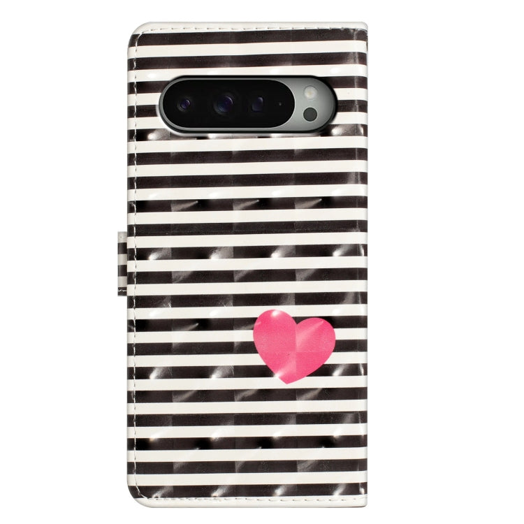 For Google Pixel 9 / 9 Pro 3D Pattern Leather Phone Case(Striped Heart) by buy2fix