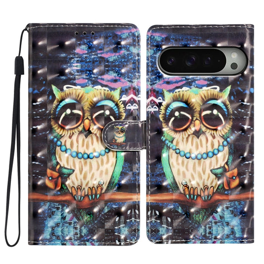 For Google Pixel 9 / 9 Pro 3D Pattern Leather Phone Case(Big-eyed owl) by buy2fix