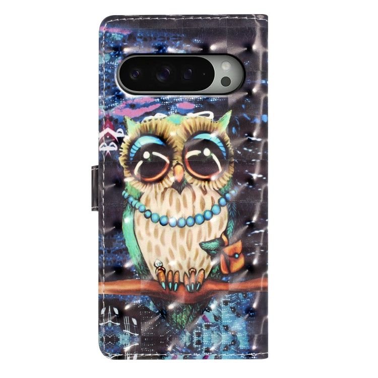 For Google Pixel 9 / 9 Pro 3D Pattern Leather Phone Case(Big-eyed owl) by buy2fix