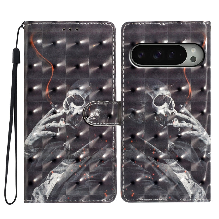 For Google Pixel 9 / 9 Pro 3D Pattern Leather Phone Case(Skull) by buy2fix