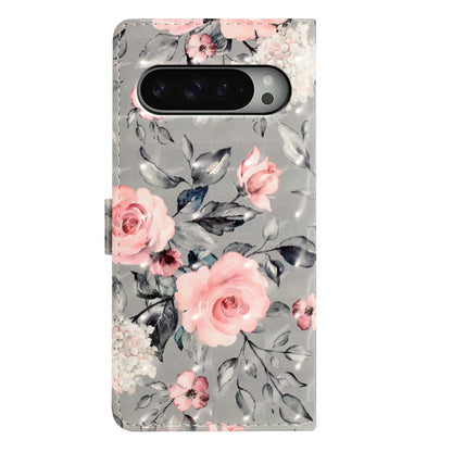 For Google Pixel 9 / 9 Pro 3D Pattern Leather Phone Case(Gray Base Flower) by buy2fix
