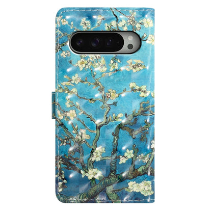 For Google Pixel 9 / 9 Pro 3D Pattern Leather Phone Case(Blue Base Apricot Flower) by buy2fix