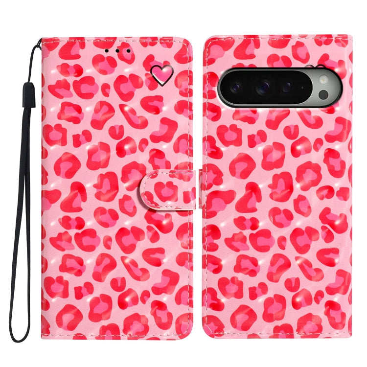 For Google Pixel 9 Pro XL 3D Pattern Leather Phone Case(Pink Leopard Print) by buy2fix