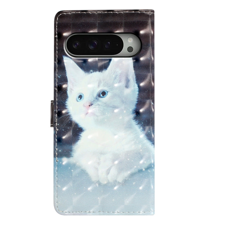 For Google Pixel 9 Pro XL 3D Pattern Leather Phone Case(White Cat) by buy2fix